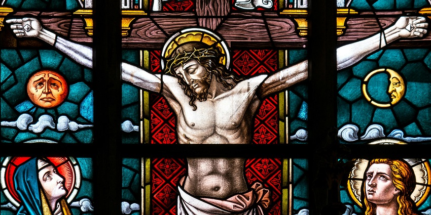 A Glass window of St. Xavier’s Church near Nagaraja Temple in Tamil Nadu.