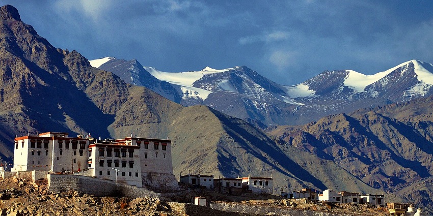 The stunning architecture of Stok Monastery - one of the famous monasteries in Ladakh.