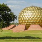 Matrimandir (the golden globe) in the destination state with scenic views.