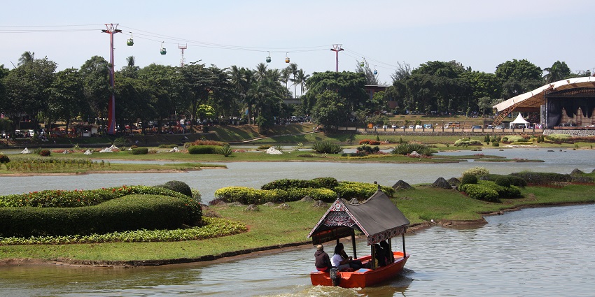 Boat ride at Taman Mini Indonesia Indah, one of the best places to visit in Jakarta.
