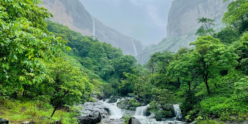Panoramic view of a road through Tamhini Ghat, connecting to Lonavla in Maharashtra.