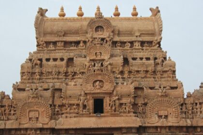 The exterior view of the greatest Chola Temple in India that is a landmark.