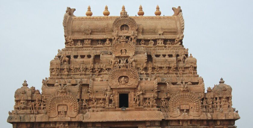 The exterior view of the greatest Chola Temple in India that is a landmark.