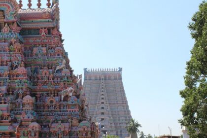 Picturesque view of the temples of the revered temple in and around Srirangam