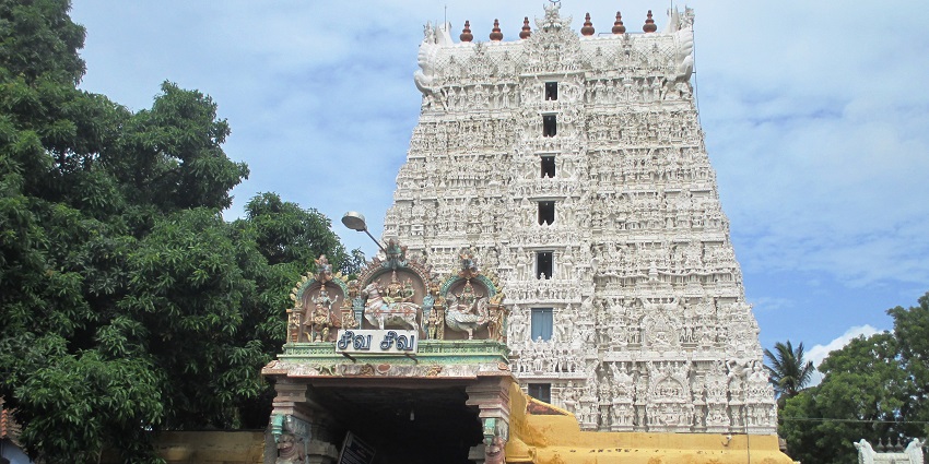 A view of the Thanumalayan Temple from outside which is a sacred and revered Hindu temple.
