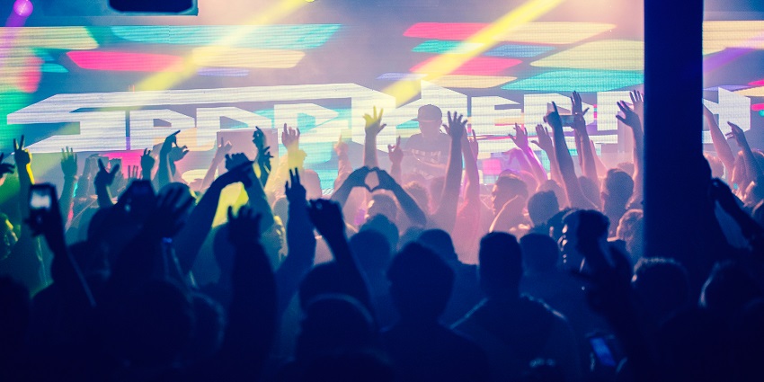 Luxurious nightclub with stunning city views.