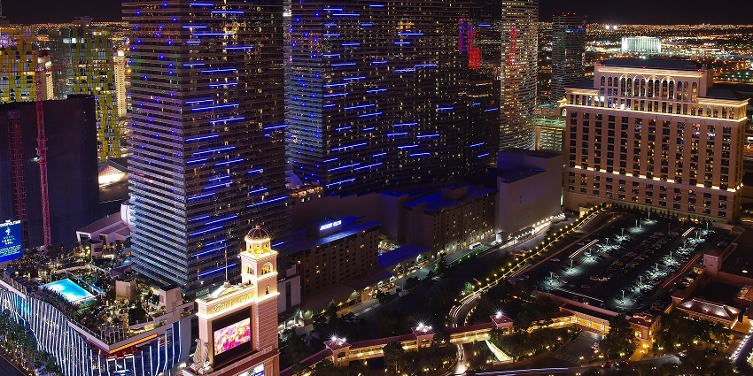 Aerial view of The Cosmopolitan Hotel and Casino in Las Vegas