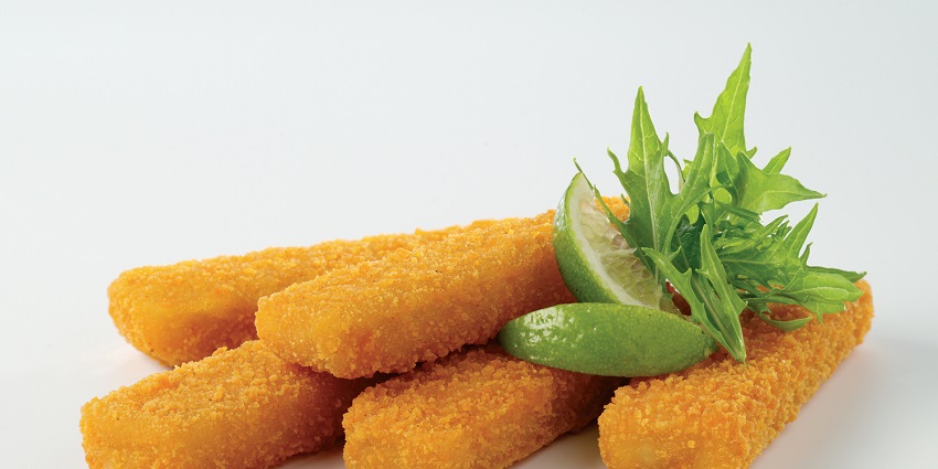 Crispy Fish Fingers, served on a plate garnished with fresh cut herb and lemon wedge, one of the best food in Nagpur.