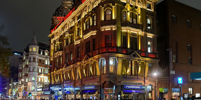The Hippodrome casino in Piccadilly offers a beautiful night view.