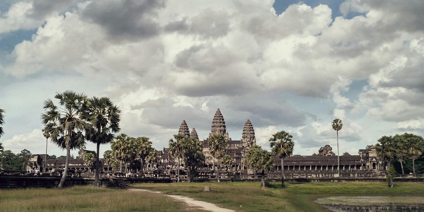A photo of traditional architecture under a cloudy sky.