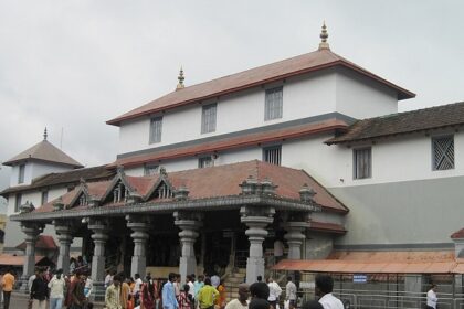 A Hindu temple in Dharmasthala with a traditional South Indian architectural style.