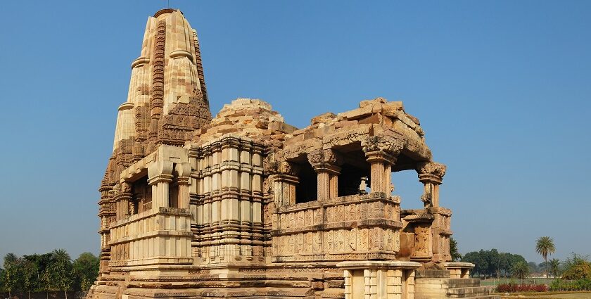 A glimpse of a majestic temple exuding intricate architecture and historical allure.