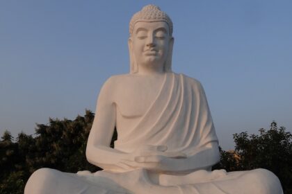 Peaceful view of Buddha Garden in Latur, with statues and serene natural surroundings.