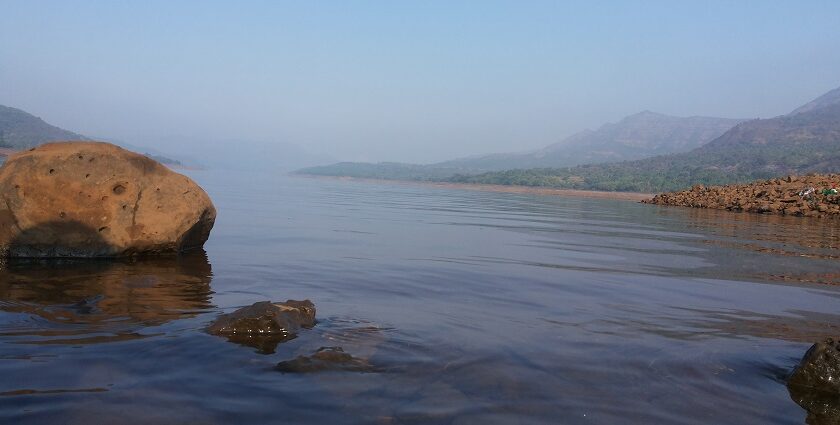 A beautiful image of Mulshi Lake with the Sahyadri mountain ranges in the background