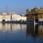 A beautiful view of the Akal Takht and Harmandir Sahib in Amritsar, Punjab.