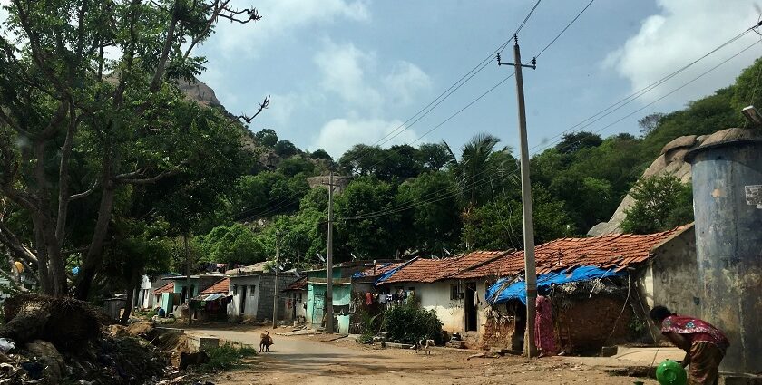 Local view of the Ramanagar district in Karnataka, showcasing the tiny huts in there.