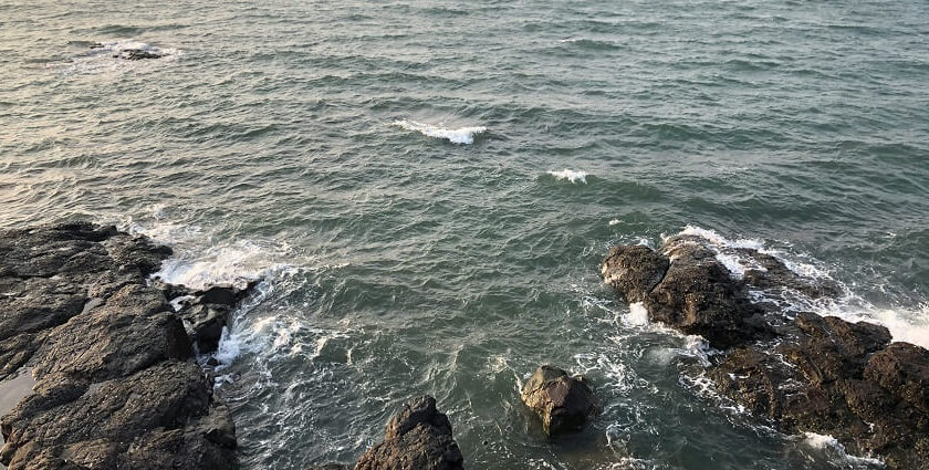 A beautiful view of a beach in Tarkarli, surrounded by serene waters and greenery.