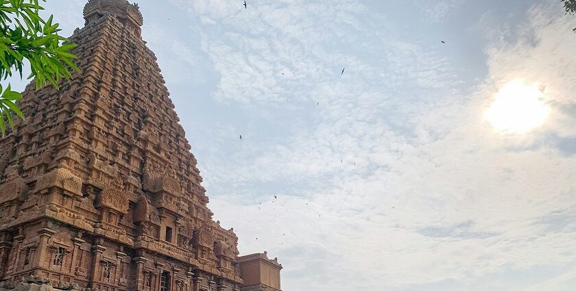 A picture of a cityscape with illuminated temples, a must-see among things to do in Thanjavur.