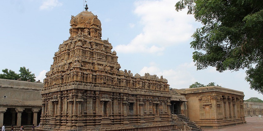 Ornate Murugan Temple structure inside the Brihadeeswarar Temple