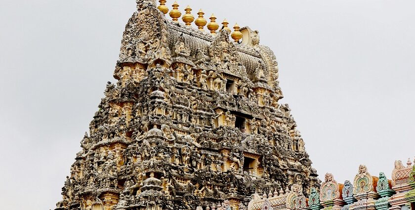 Majestic architecture of the beautiful Thirunallar Temple in Tamil Nadu