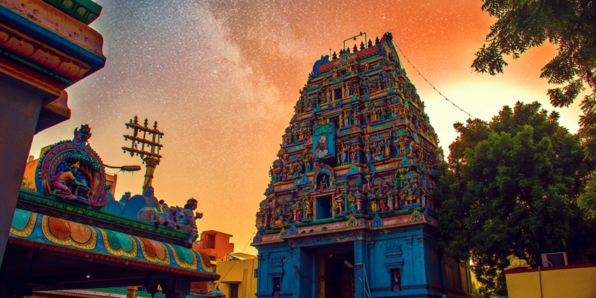 A mesmerising view of a spiritual attraction of Tamil Nadu showcasing vibrant designs.