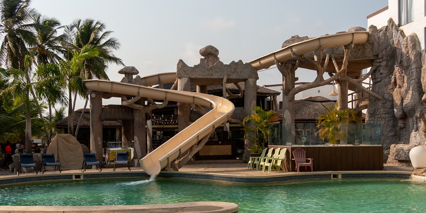 A view of thrilling water slides at Ramuji Water Park Jabalpur.