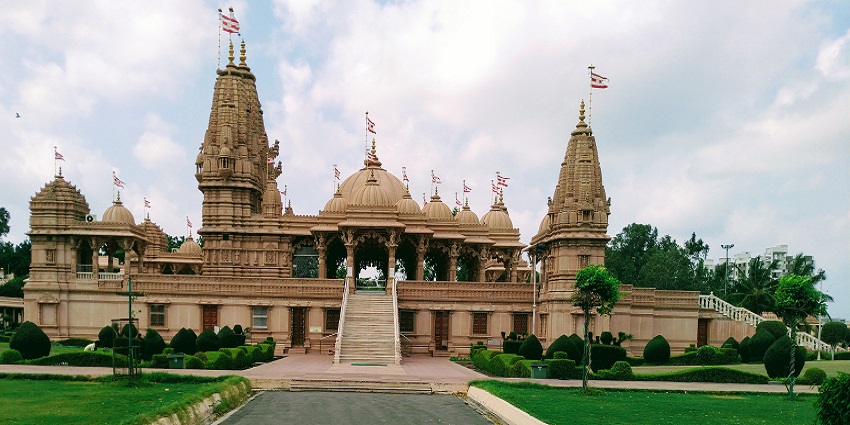 A view of a temple showcasing its intricate architecture and details.
