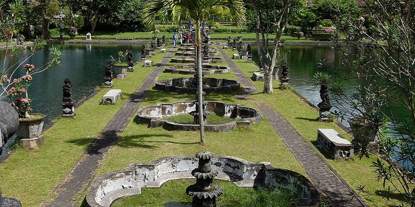 A stunning view of Tirta Gangga Water Palace, one of the best places to visit near Amed Beach.