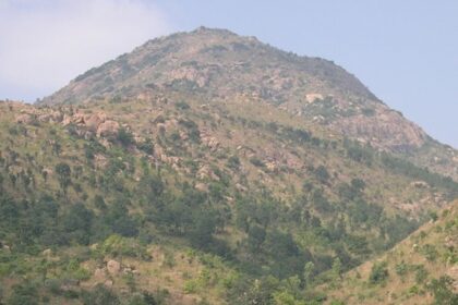 Scenic view of of Tiruvannamalai trekking trails in Arunachala Hill surrounded by lush greenery