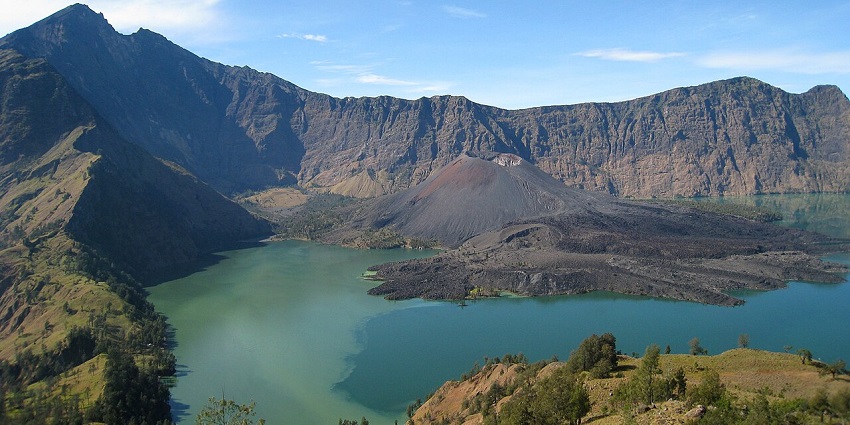 A picture of Segara Anak Lake, which is one of the best places for camping and photography
