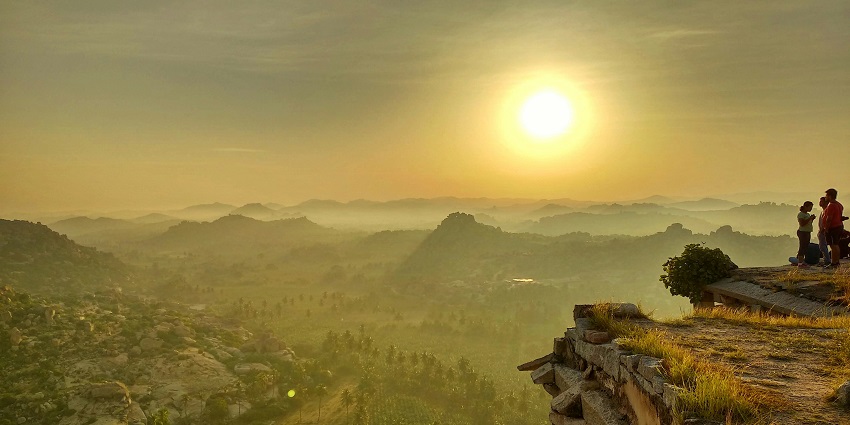 Sunset view from Matanga Hill in Hampi, highlighting scenic things to do in Hospet.