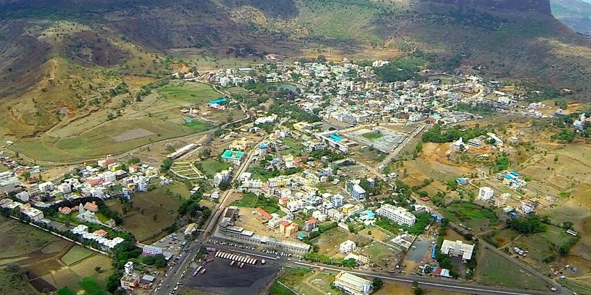 An aerial image of Trimbak, highlighting the best places to visit near Nashik in Monsoon.