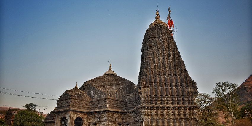 Devotees at an ancient Shri Trimbakeshwar Temple in Nashik District, Maharashtra.
