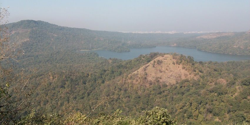 Serene view of Tulsi Lake near Kanheri Caves in Maharashtra Sanjay Gandhi NP.