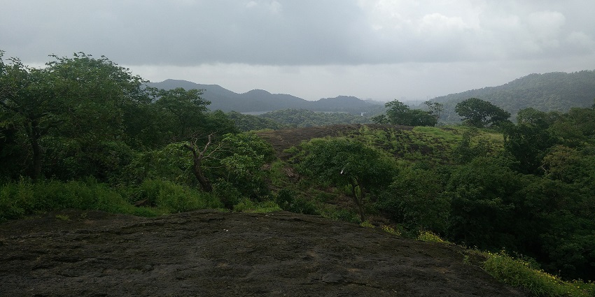 Image of lush greenery hills and view from a top of the hill the Tulsi Lake in Borivali