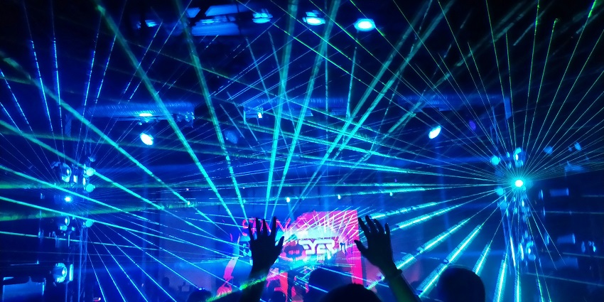 An inside view of the Twilight Affairs Madhur Sharma Live featuring colourful lights.