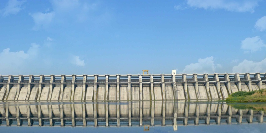 Scenic image of the Dam with all the flood gates closed