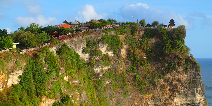 Pura Luhur Uluwatu located on the top of a cliff near Padang Padang Beach