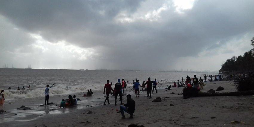 View of Uran Beach, showing sandy shore, a famous place near Dronagiri Fort.