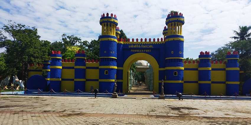 View of Panneer Fort at VGP Universal Kingdom, one of the top water parks in Tamil Nadu.