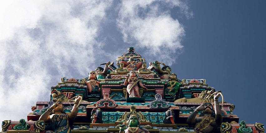 View of Thiruthani Murugan Temple and surrounding town, with temple buildings in the foreground