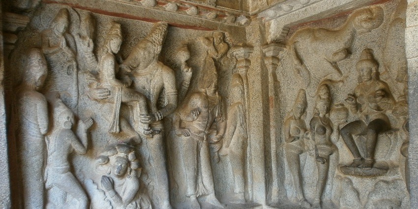 Ancient rock-cut cave featuring stunning sculptures of Lord Vishnu.