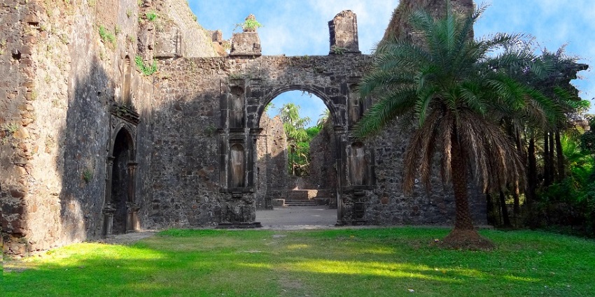 An entrance to the ruins of the Vasai Fort near Thane in Northwestern Maharashtra.