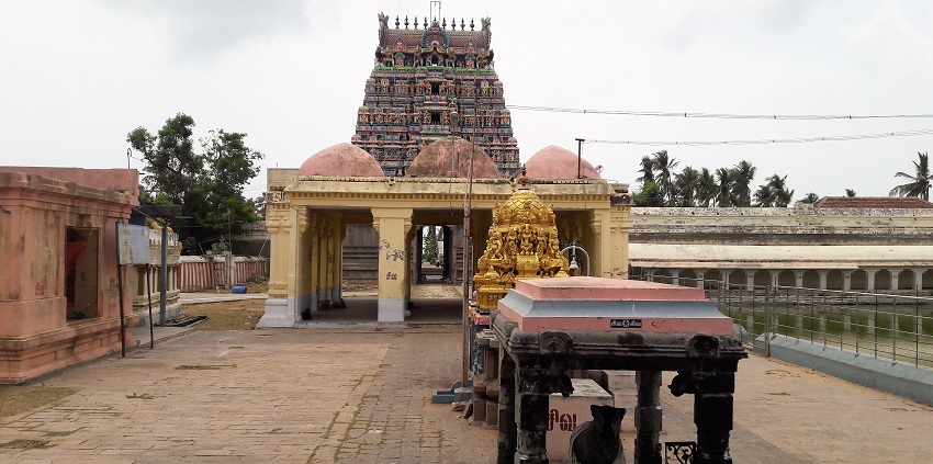 Ancient architecture inside the Vedaranyeswarar Temple complex