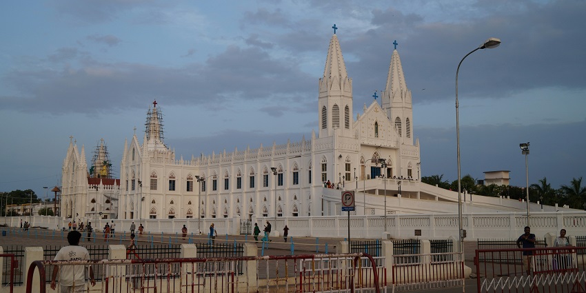 A front view of the Velankanni Church, a tourist attraction near Virar Resort water park.