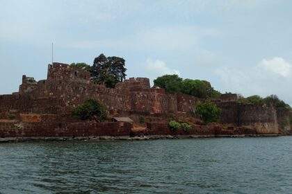 Vijaydurg Fort, a famous fort in Maharashtra, stands tall with historic stone walls.