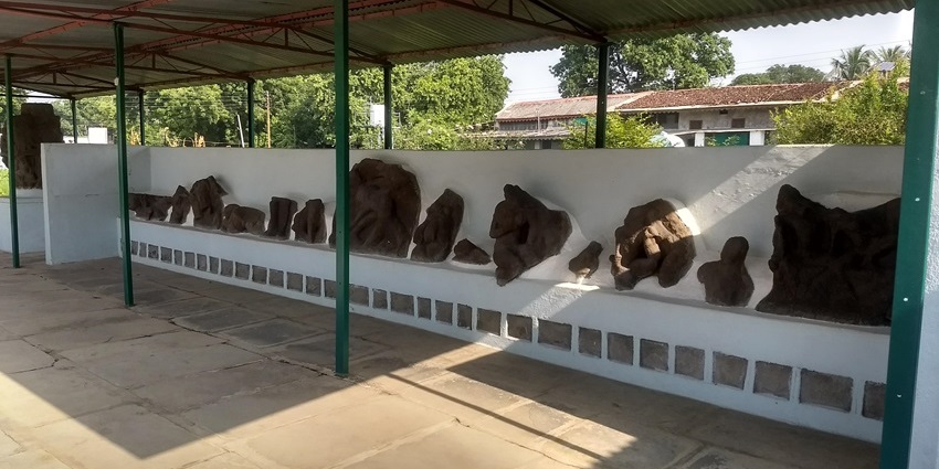 A picture of historical sculptures of Hindu gods and goddesses at an ashram near Wardha