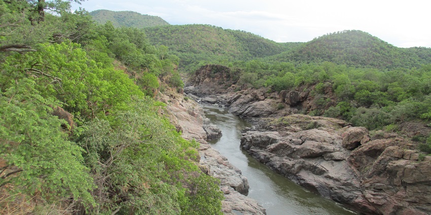 The Kaveri river, passing through the Mekedatu, an amazing thing to see in Ramanagara.