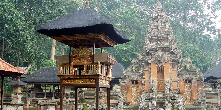 An ancient temple complex in the Sacred Monkey Forest Sanctuary attracting many tourists