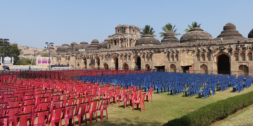 The grand Elephant Stables in Hampi, showcasing Indo-Islamic architecture.